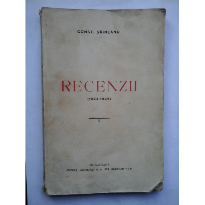 RECENZII (1924-1926) - CONST. SAINEANU RECENZII (1924-1926) - CONST. SAINEANU